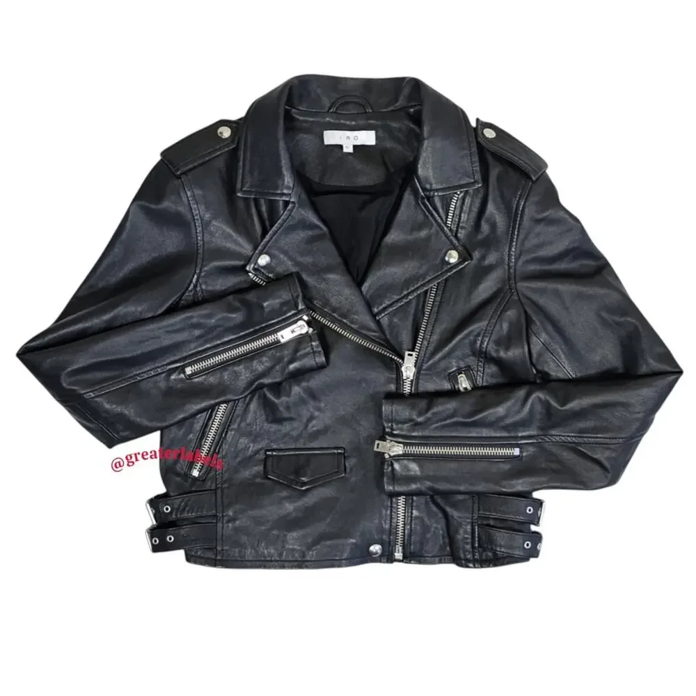 IRO Ashville Black Lambskin Leather Moto Biker Jacket RARE Size US 10 EU 42 - Picture 3 of 15